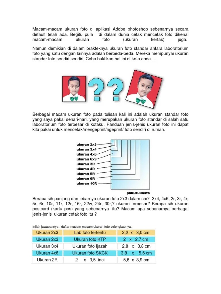 # Macam-Macam Ukuran Foto | PDF