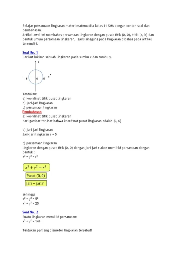 Contoh Soal Lingkaran Kelas 11 Pdf