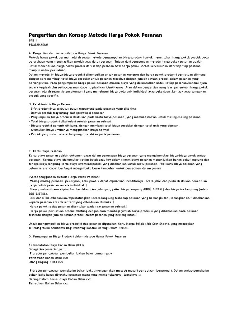 Pengertian Dan Konsep Metode Harga Pokok Pesanan | PDF