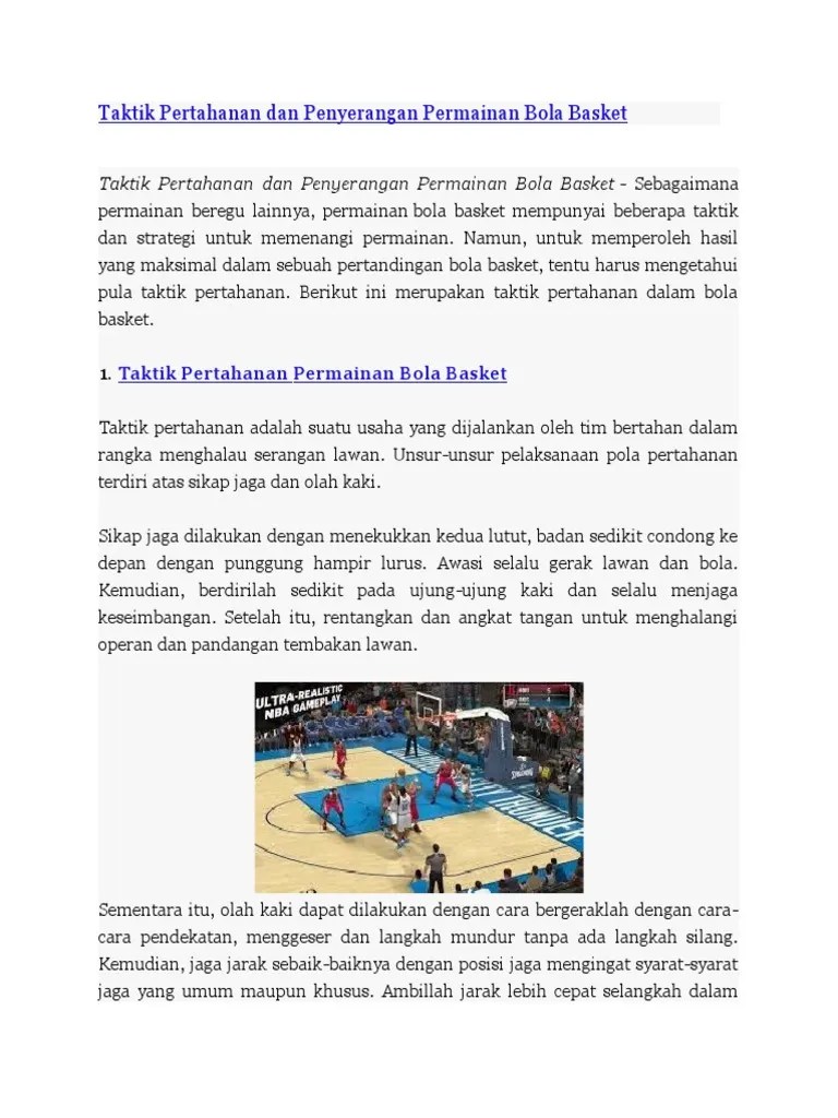 Taktik Pertahanan Dan Penyerangan Permainan Bola Basket | PDF