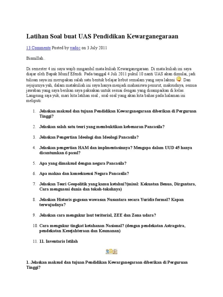 Soal Uts Pendidikan Pancasila Untuk Mahasiswa