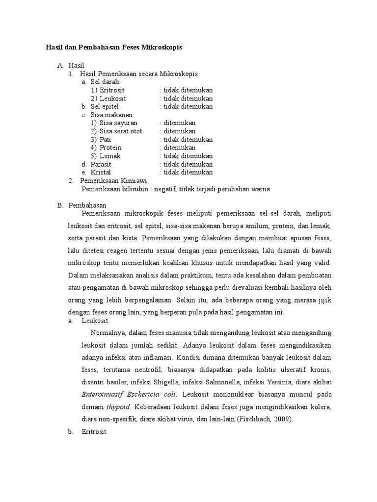 Hasil Dan Pembahasan Feses Mikroskopis | PDF