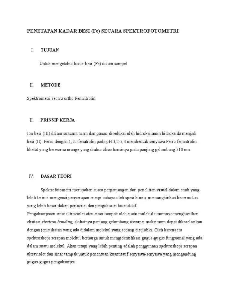 Laporan Penetapan Kadar Besi Spektrofotometri UV VIS | PDF