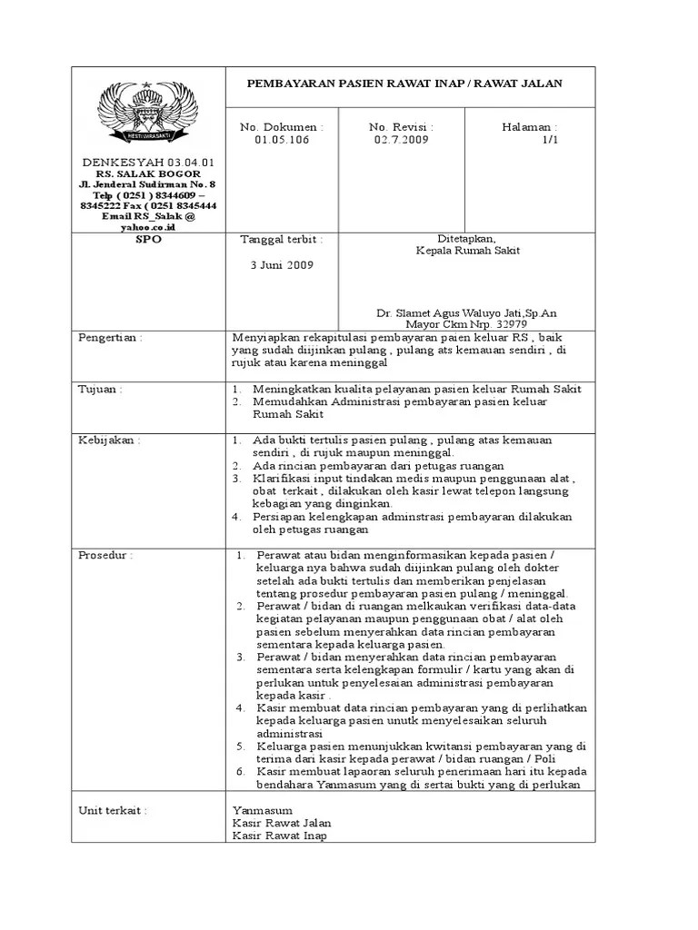 SPO Pembayaran Pasien Rawat Inap Rawat Jalan | PDF