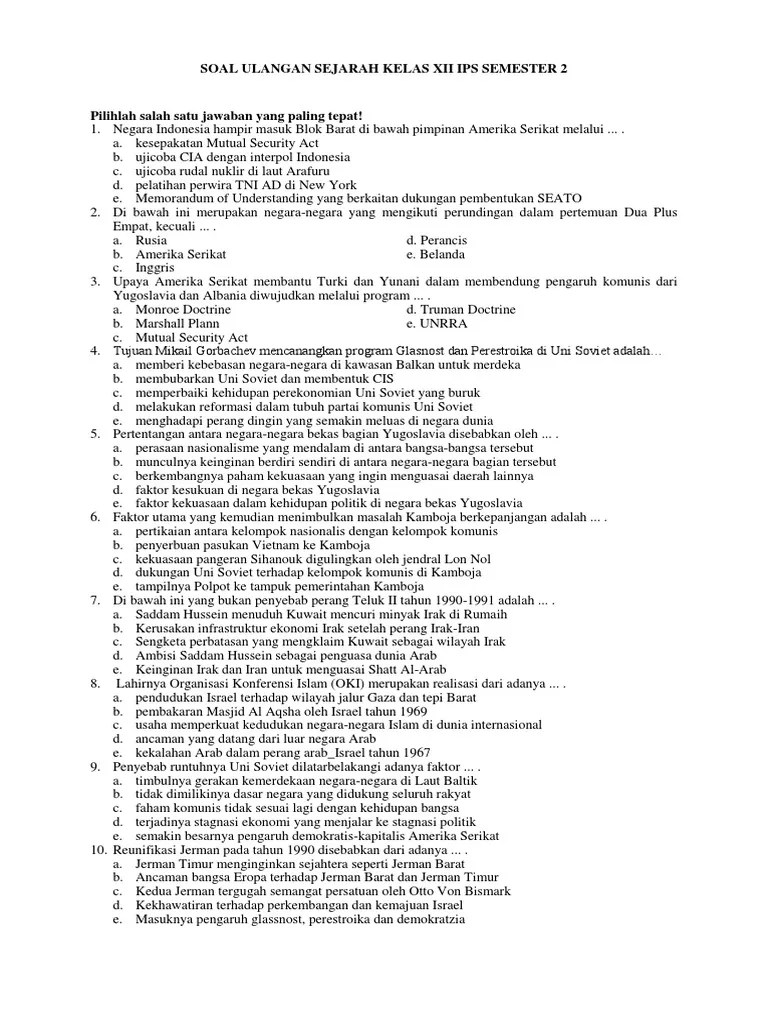 Soal Uas Sejarah Kelas Xii Semester 2 | PDF