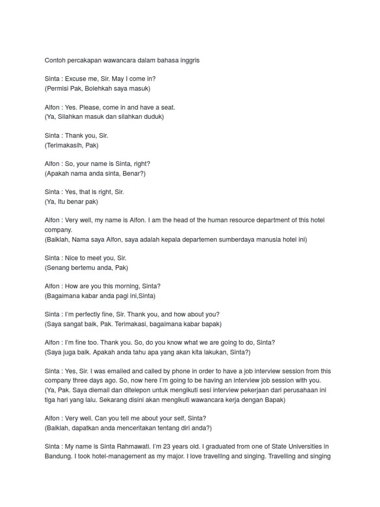 Contoh Percakapan Wawancara Dalam Bahasa Inggris | PDF