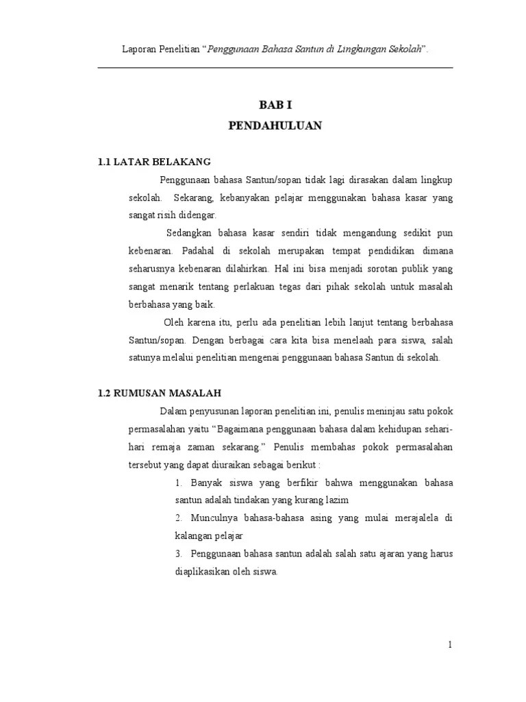 Laporan Penelitian &ldquo;Penggunaan Bahasa Santun Di Lingkungan | PDF