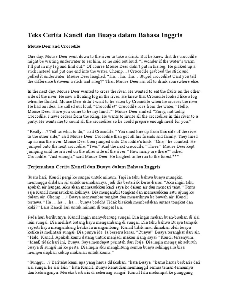 Teks Cerita Kancil Dan Buaya Dalam Bahasa Inggris | PDF