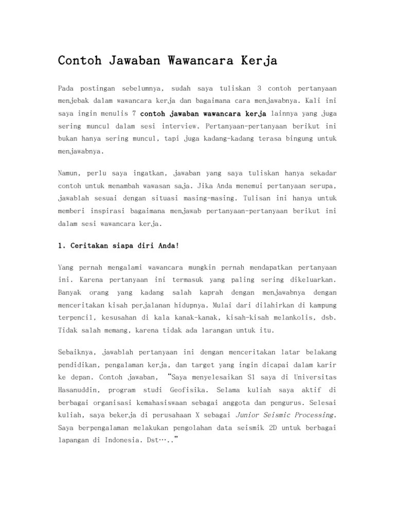 Pertanyaan Wawancara Organisasi Dan Jawabannya