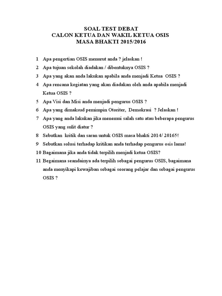 Soal Test Debat Calon Ketua Osis | PDF