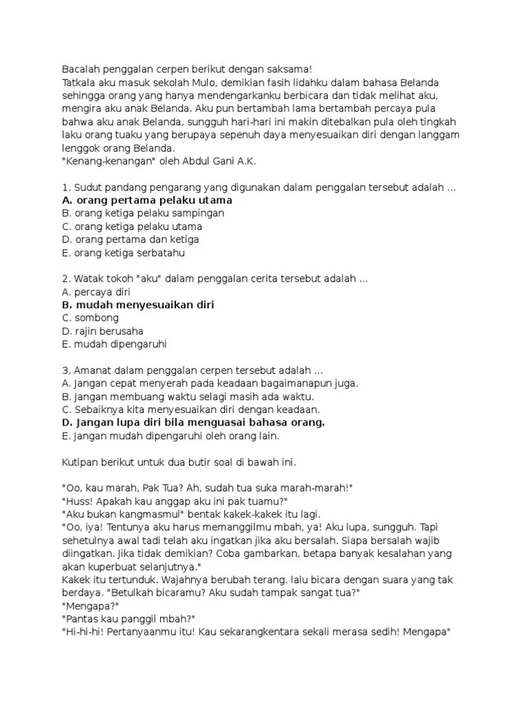 Soal Unsur Intrinsik Cerpen Dan Novel | PDF