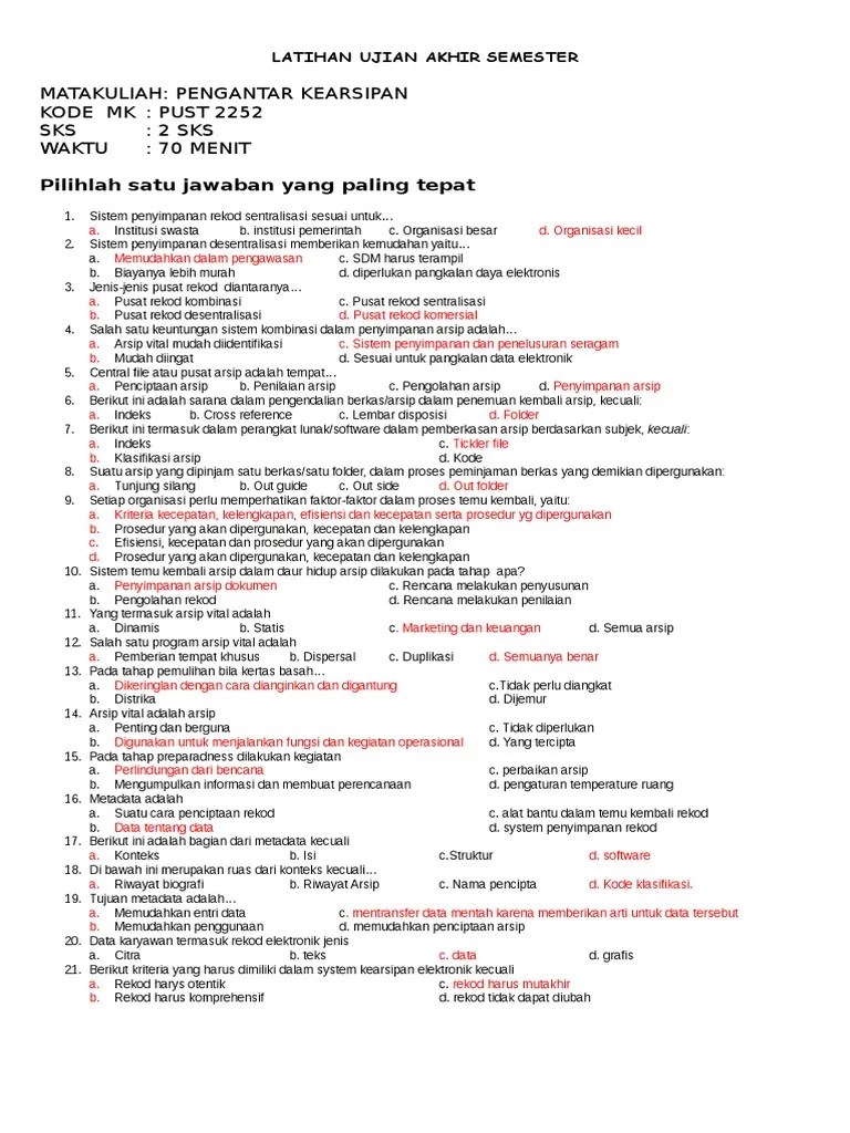 Soal Latihan Uas Kearsipan | PDF