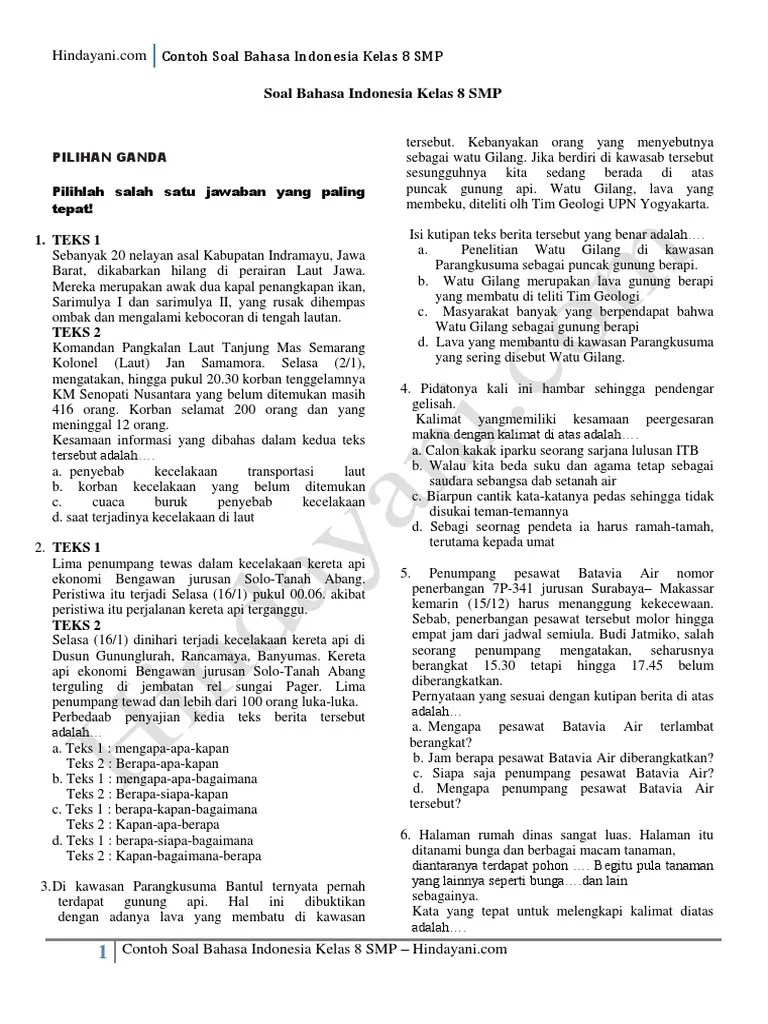 Contoh Soal Bahasa Indonesia Kelas 8 | PDF