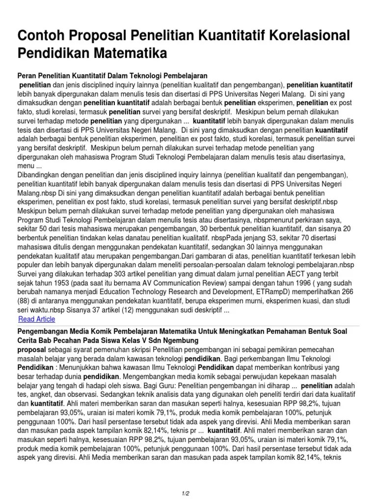 Contoh Proposal Penelitian Kuantitatif Korelasional Pendidikan Matematika