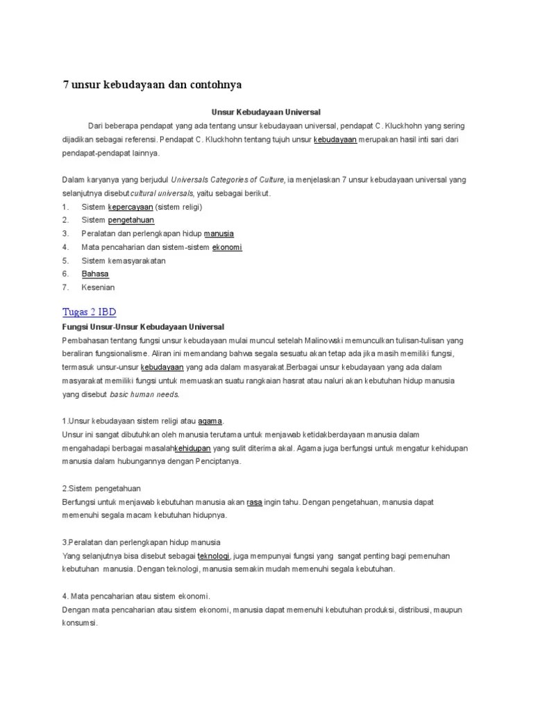 7 Unsur Kebudayaan Dan Contohnya | PDF