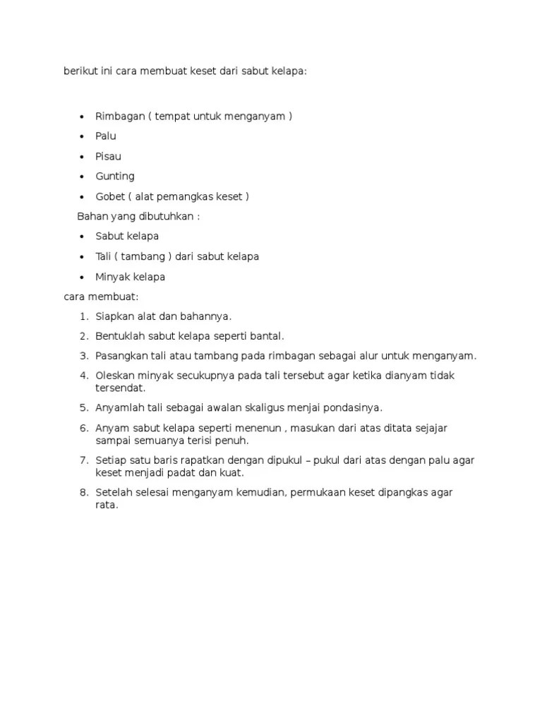 Berikut Ini Cara Membuat Keset Dari Sabut Kelapa | PDF