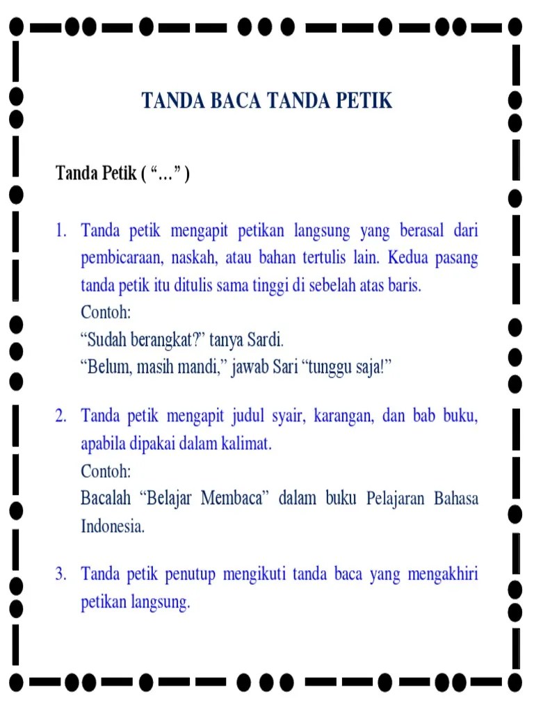 Tanda Baca Tanda Petik Dalam Bahasa Indonesia | PDF