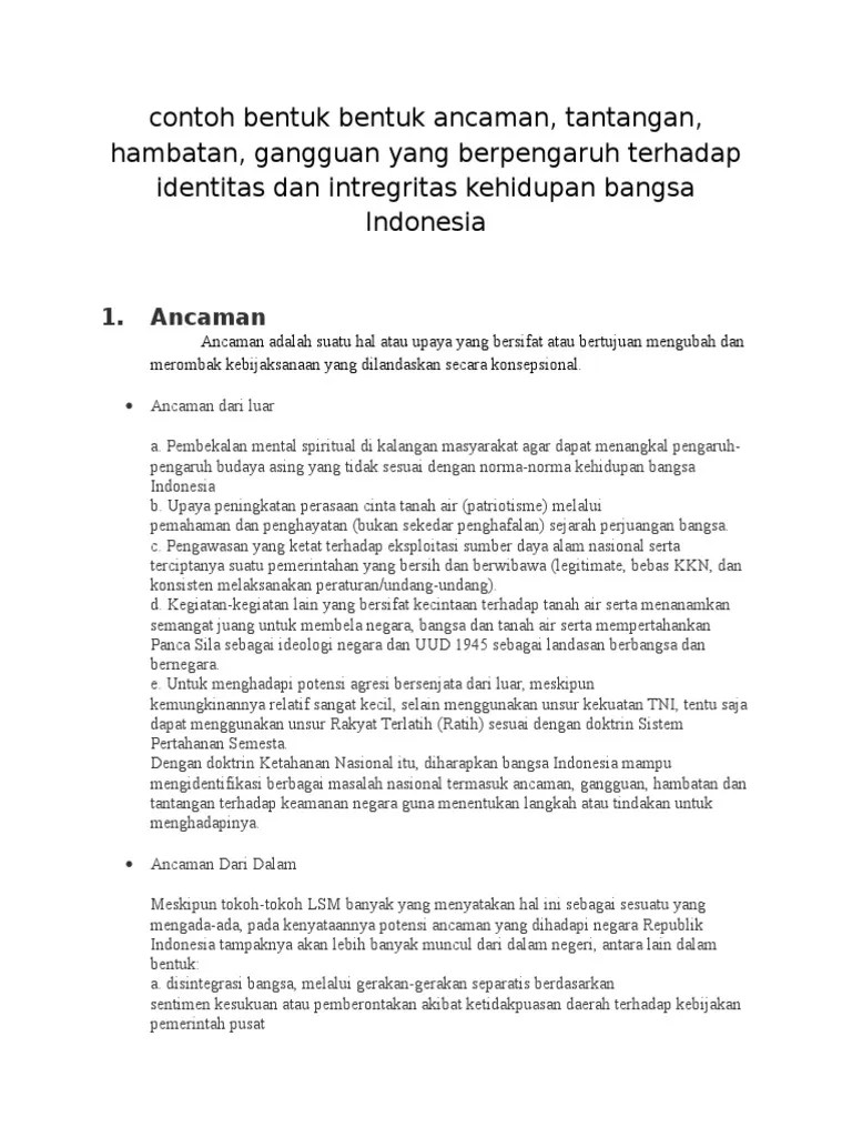 Contoh Ancaman, Hambatan, Tantangan Dan Gangguan | PDF