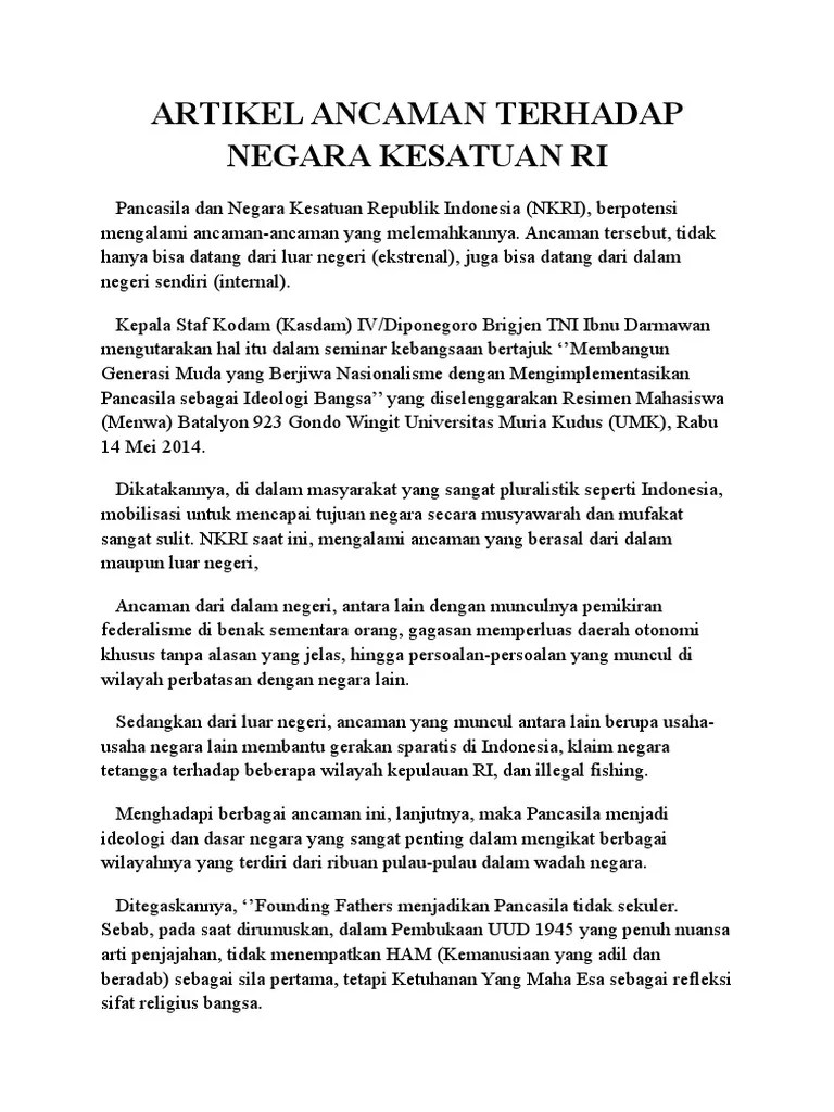 Artikel Ancaman Terhadap Negara Kesatuan Ri | PDF