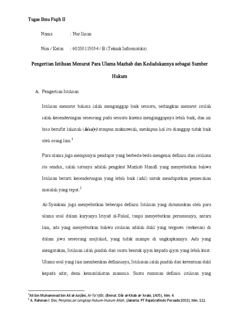 Pengertian Istihsan Menurut para Ulama Mazhab Dan Kedudukannya Sebagai Sumber  Hukum | PDF
