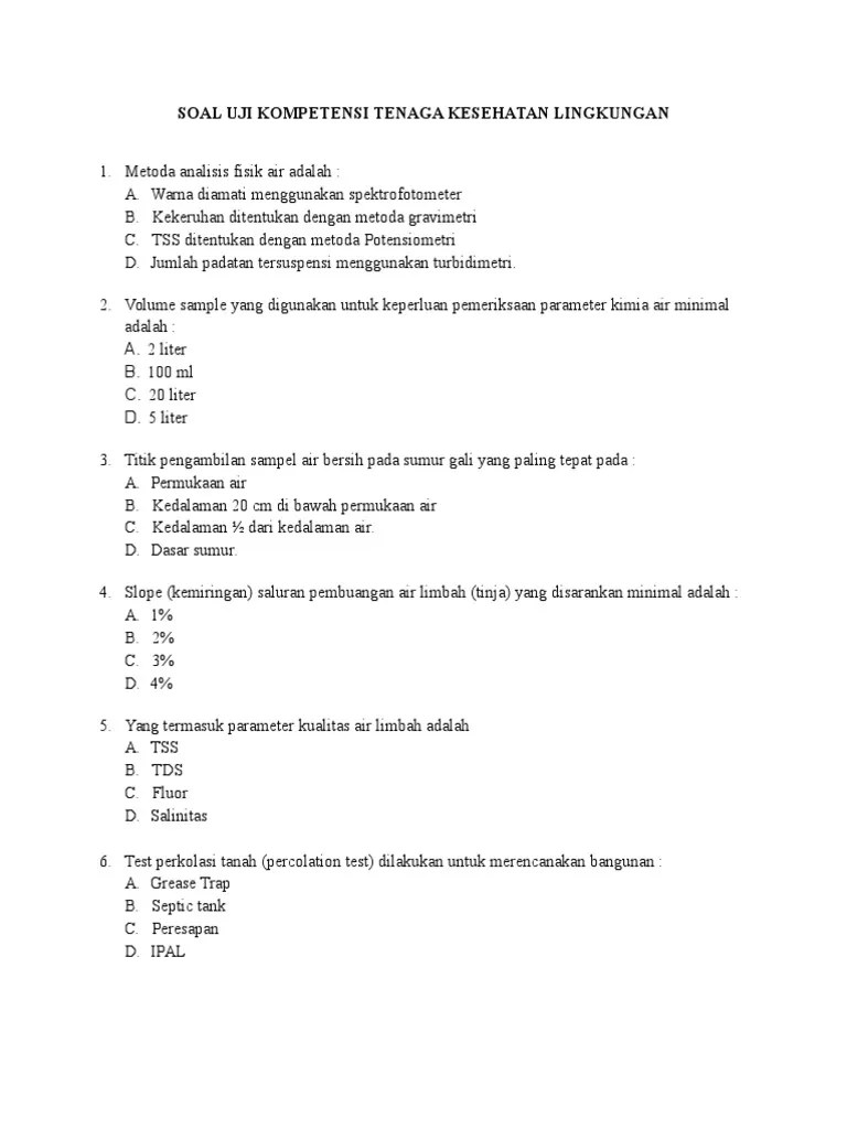 Soal Uji Kompetensi Tenaga Kesehatan Lingkungan | PDF