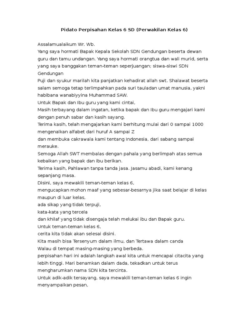 Contoh Pidato Perpisahan Kelas 6 Sd