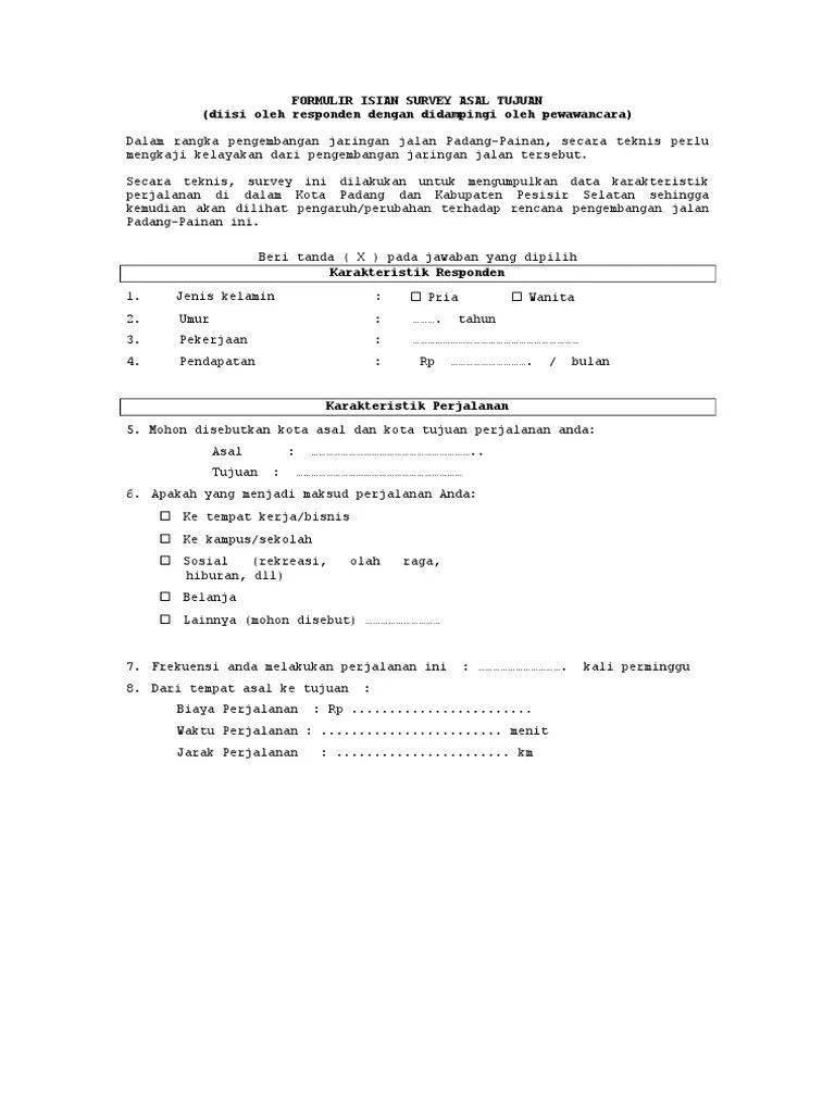 Formulir Asal Tujuan | PDF