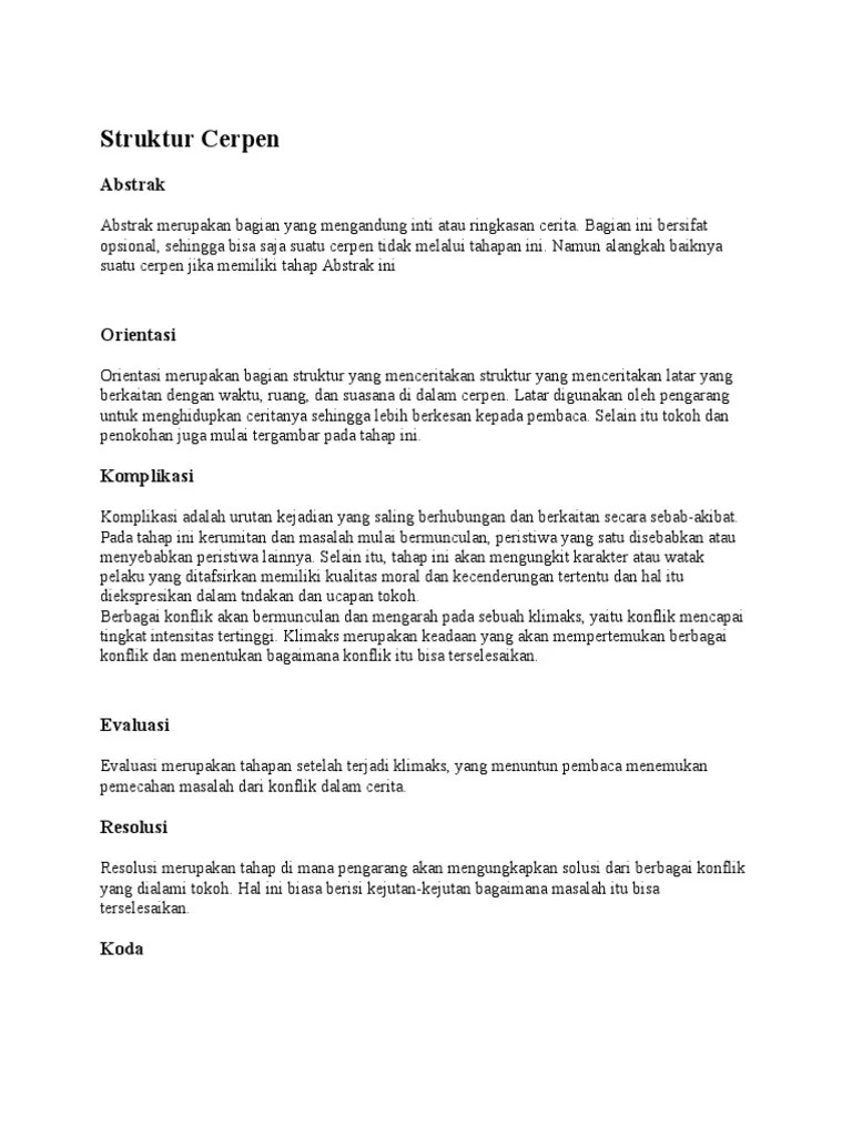 Contoh Cerpen Dan Strukturnya Abstrak Orientasi Komplikasi Evaluasi  Resolusi Koda