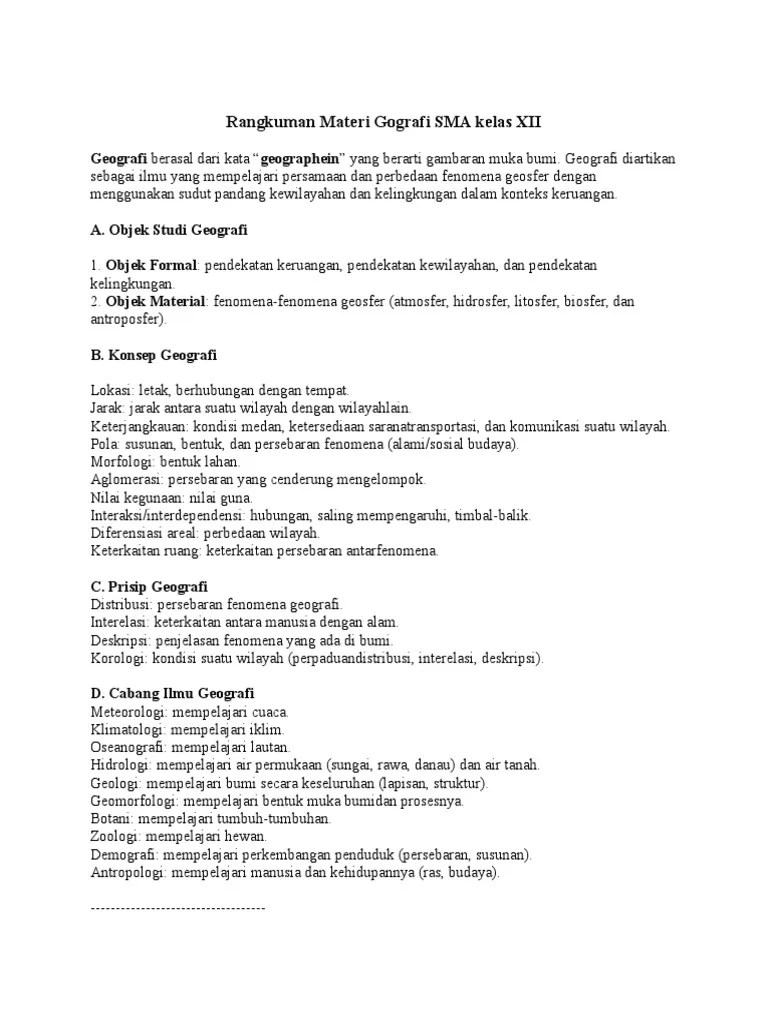 Rangkuman Materi Gografi SMA Kelas XII | PDF