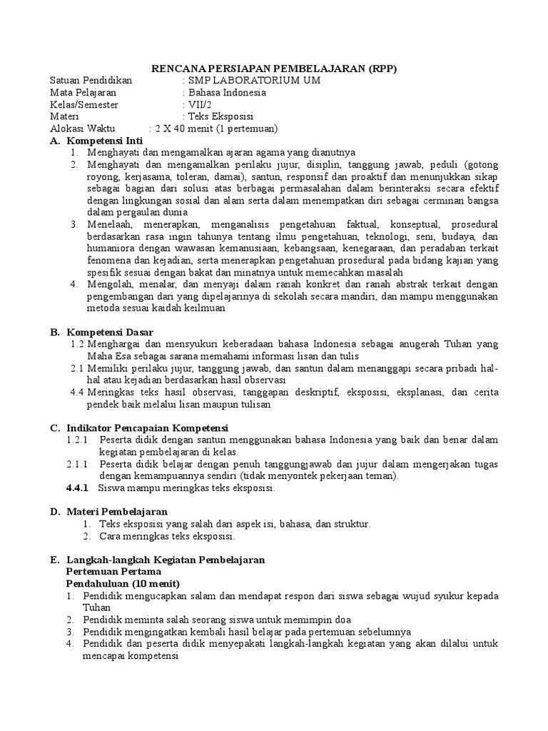 RPP 4.4 Meringkas Teks Eksposisi | PDF