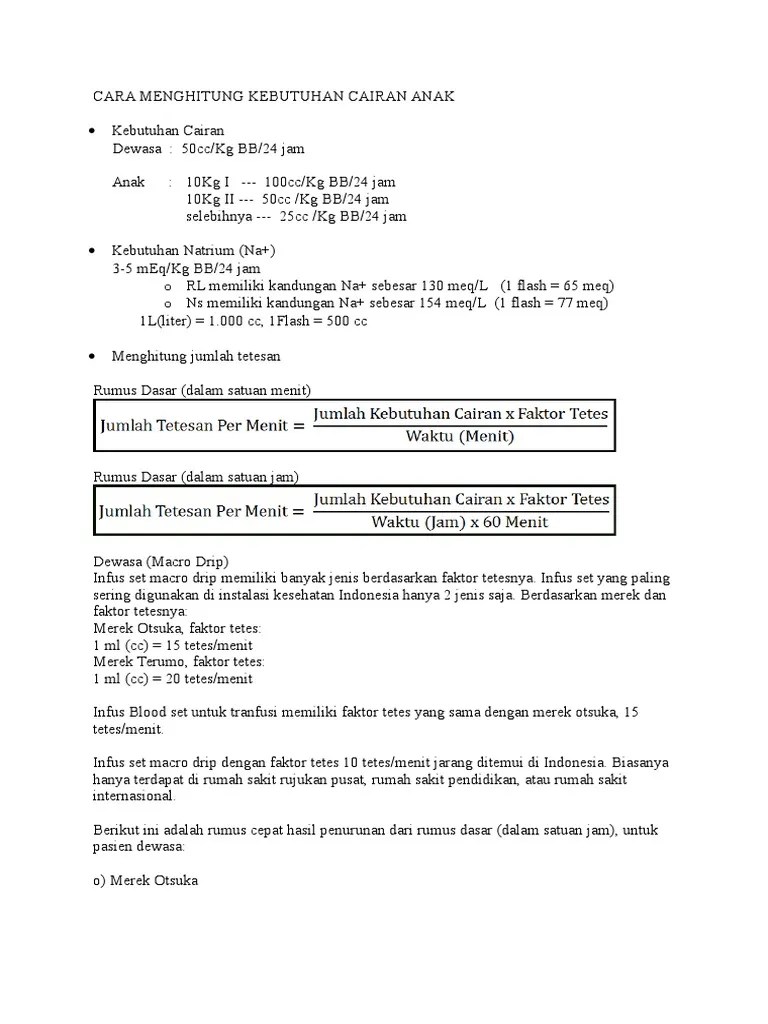 Cara Menghitung Kebutuhan Cairan Anak | PDF