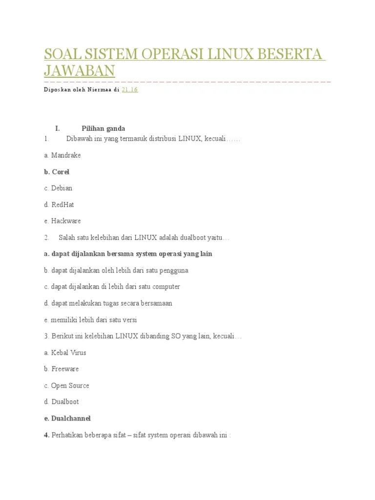 Soal Sistem Operasi Linux Beserta Jawaban1 | PDF