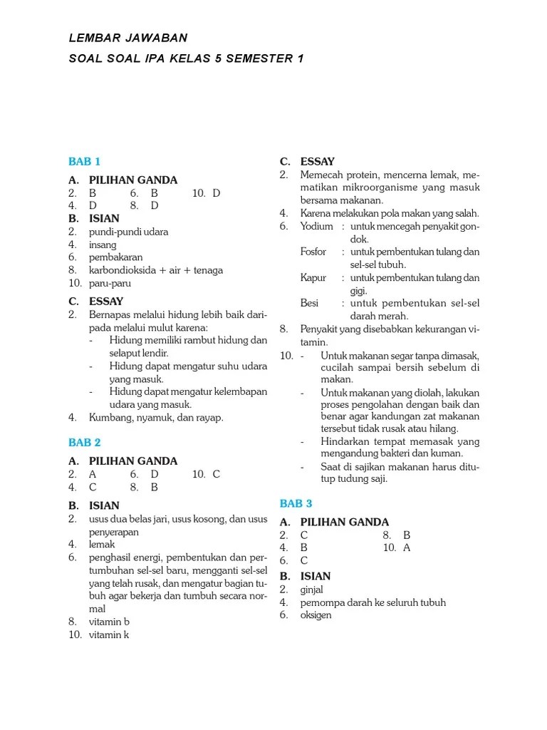 Kunci Jawaban Soal Soal Ipa Kelas 5 Semester 1 | PDF