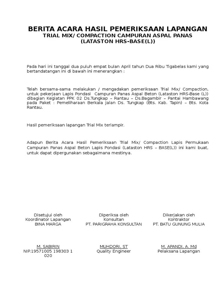 Berita Acara Hasil Pemeriksaan Lapangan | PDF