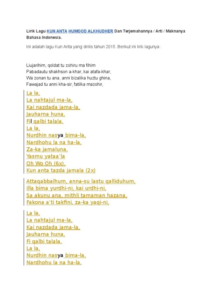 Arti Lirik Lagu Kun Anta – Sedang