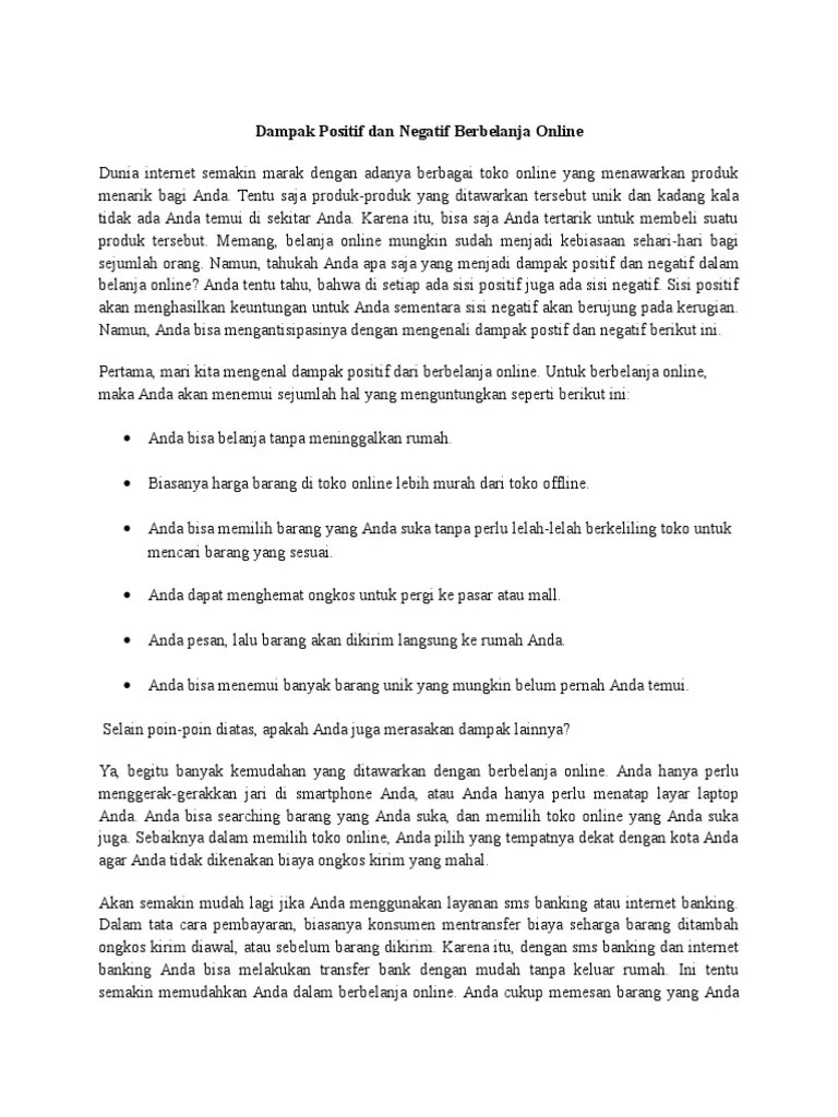 Dampak Positif Dan Negatif Berbelanja Online | PDF
