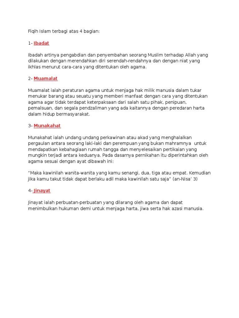 Fiqih Islam Terbagi Atas 4 Bagian | PDF