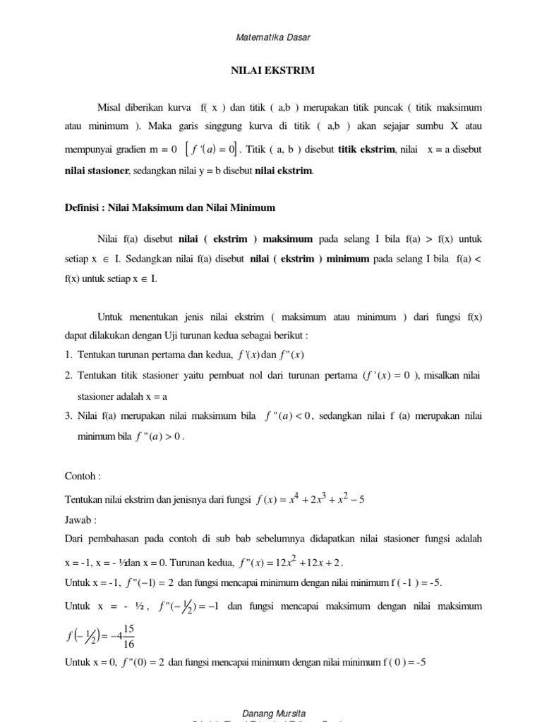 Modul Matematika - Nilai Ekstrim | PDF