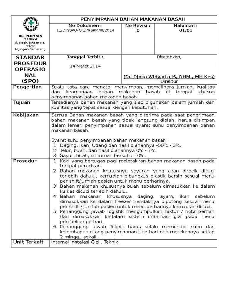SPO Penyimpanan Bahan Makanan Basah | PDF