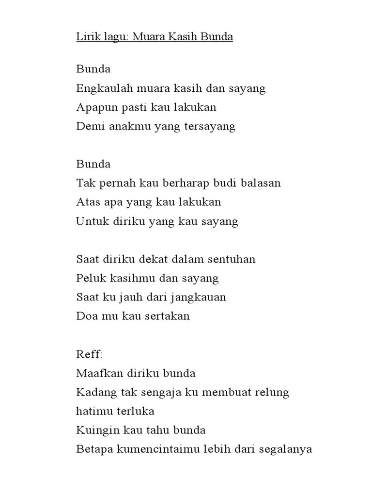 Lirik Lagu Bunda Muara Kasih