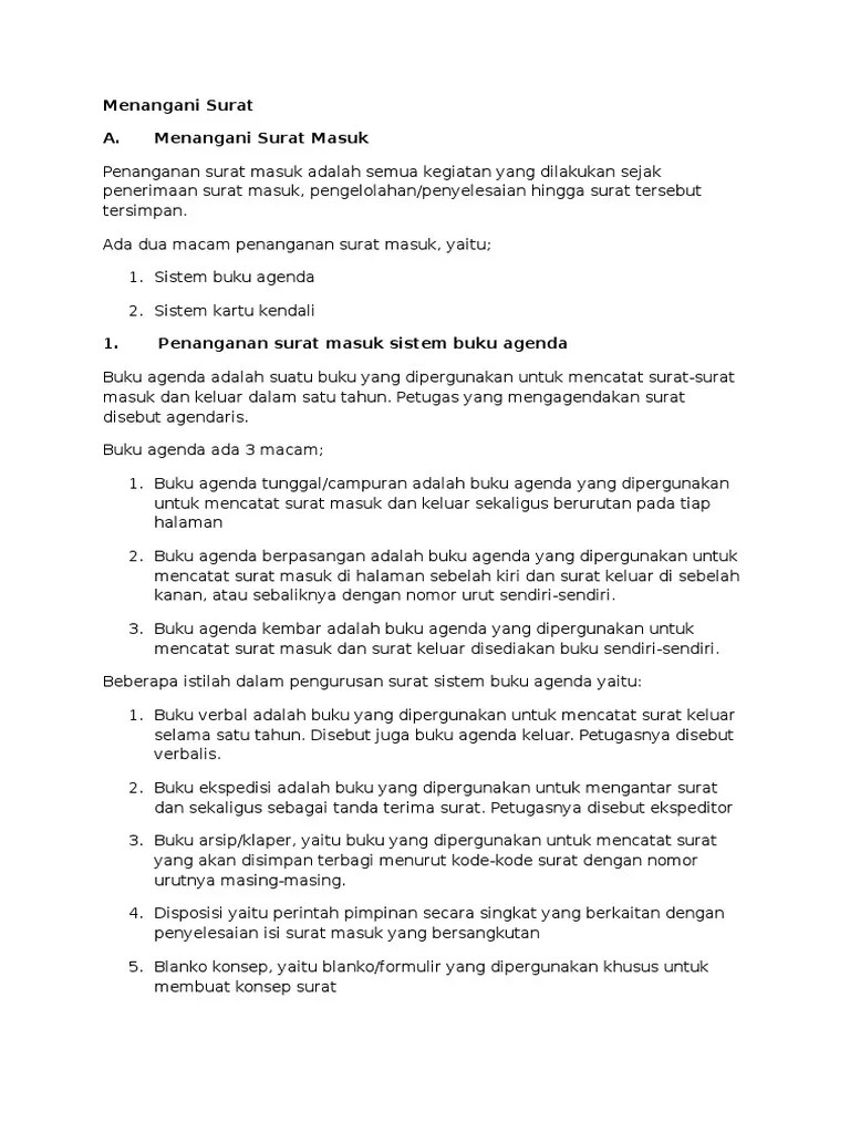Prosedur Pengurusan Surat Masuk Sistem Buku Agenda – Belajar