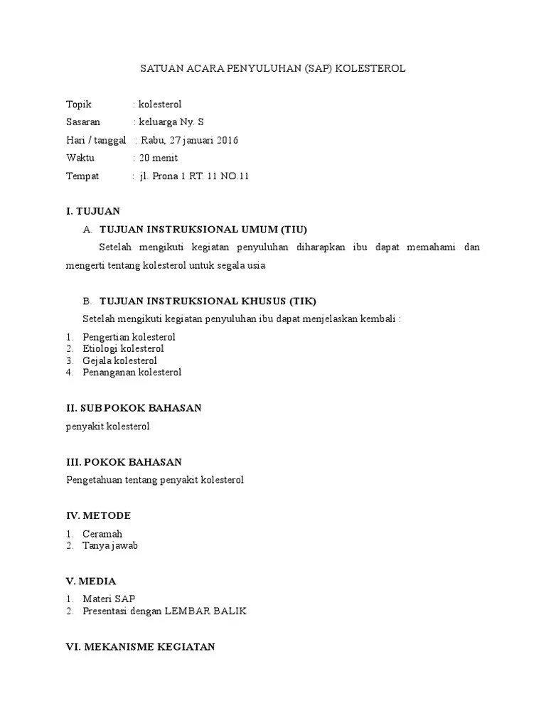 Satuan Acara Penyuluhan Kolesterol | PDF