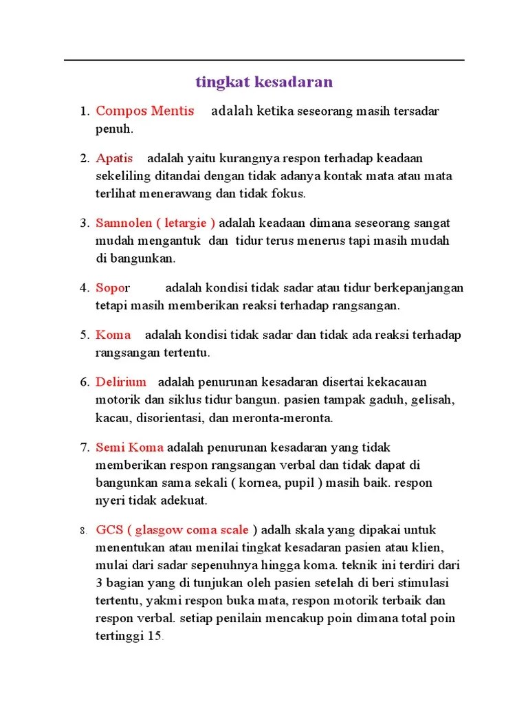 Tingkat Kesadaran | PDF