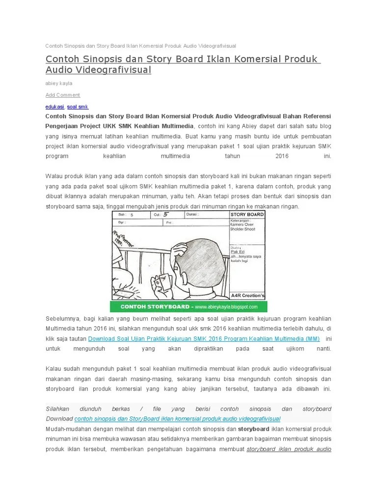 Contoh Sinopsis Dan Story Board Iklan Komersial Produk Audio  Videografivisual | PDF