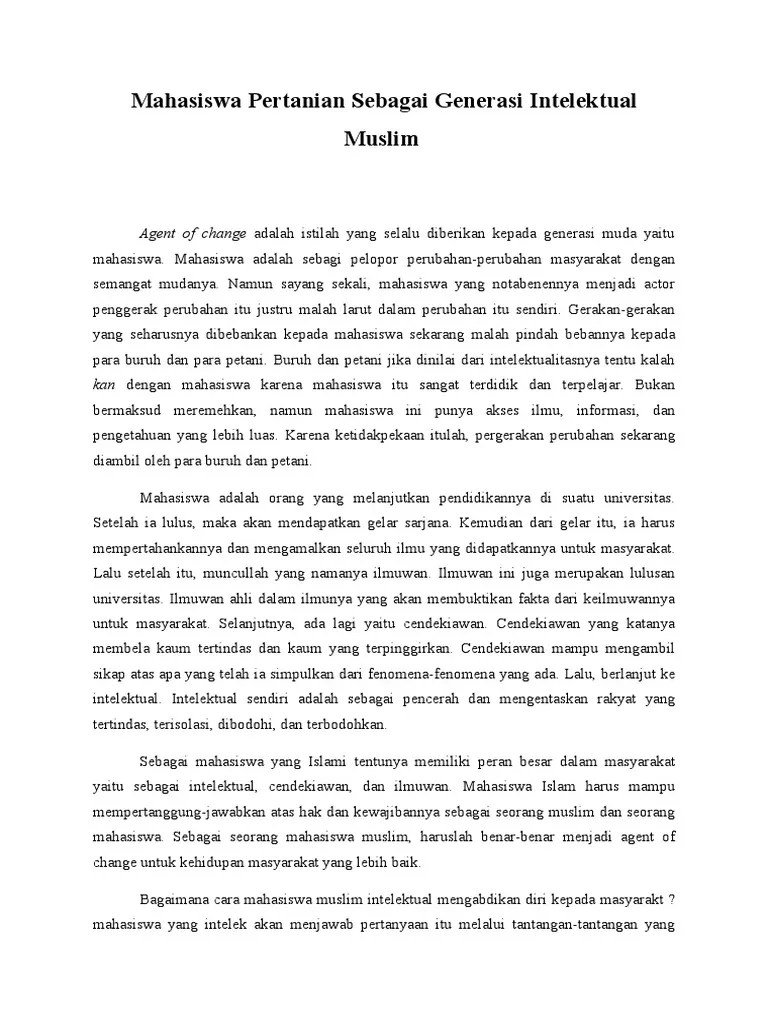 Contoh Essay Mahasiswa Sebagai Generasi Intelektual Muslim | PDF