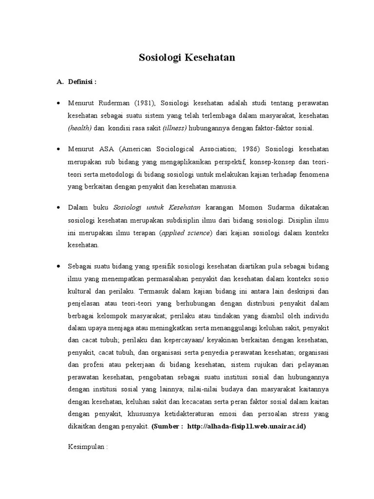Tugas Sosiologi Kesehatan | PDF
