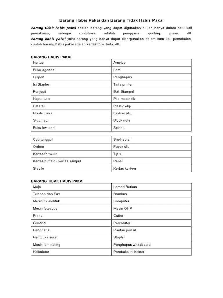 Barang Habis Pakai Dan Barang Tidak Habis Pakai