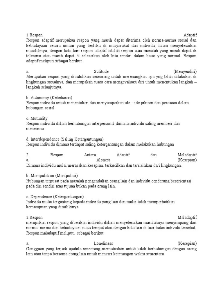 Respon Adaptif Maladaptif | PDF