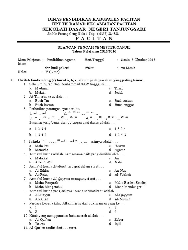Soal Uts Pai Kelas 5 | PDF
