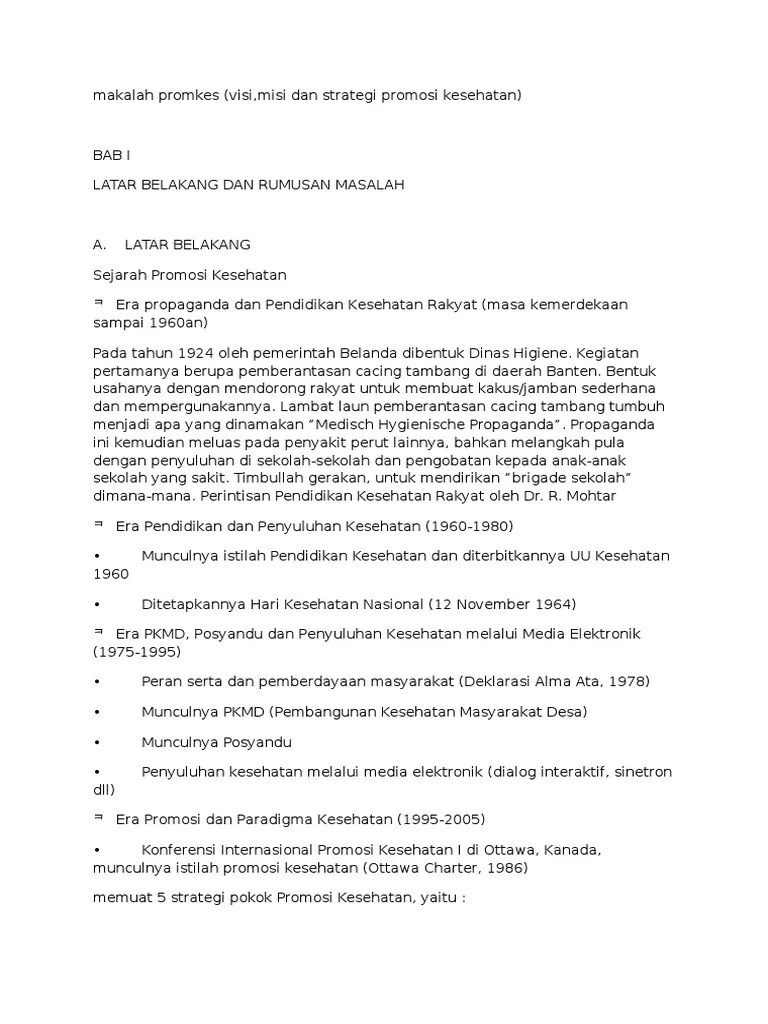 Makalah Promkes (Visi, Misi Dan Strategi Promosi Kesehatan) | PDF